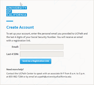University of California Create Account screenshot